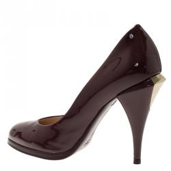Pre Owned Fendi Burgundy Patent Pointed Pumps Size 37