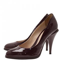 Pre Owned Fendi Burgundy Patent Pointed Pumps Size 37