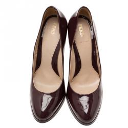 Pre Owned Fendi Burgundy Patent Pointed Pumps Size 37