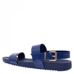 Pre Owned Fendi Blue Patent Double Banded Flat Sandals Size 40