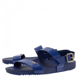 Pre Owned Fendi Blue Patent Double Banded Flat Sandals Size 40