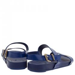 Pre Owned Fendi Blue Patent Double Banded Flat Sandals Size 40