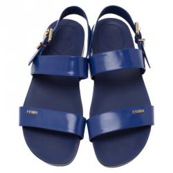 Pre Owned Fendi Blue Patent Double Banded Flat Sandals Size 40