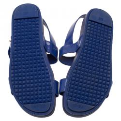 Pre Owned Fendi Blue Patent Double Banded Flat Sandals Size 40