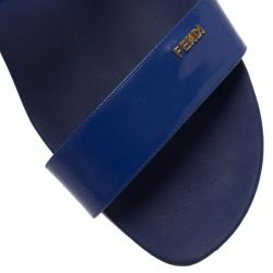Pre Owned Fendi Blue Patent Double Banded Flat Sandals Size 40