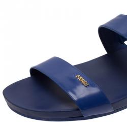 Pre Owned Fendi Blue Patent Double Banded Flat Sandals Size 40