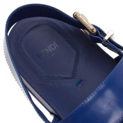 Pre Owned Fendi Blue Patent Double Banded Flat Sandals Size 40