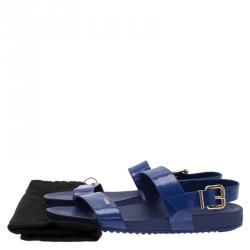 Pre Owned Fendi Blue Patent Double Banded Flat Sandals Size 40