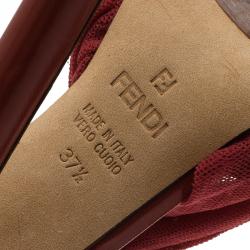 Pre Owned Fendi Red Chiffon and Leather Ankle Strap Platform Sandals Size 37.5