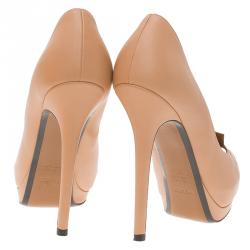 Pre Owned Fendi Tri Color Leather Peep Toe Platform Pumps Size 37.5 