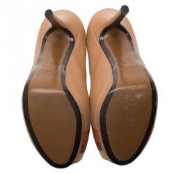 Pre Owned Fendi Tri Color Leather Peep Toe Platform Pumps Size 37.5 