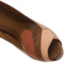 Pre Owned Fendi Tri Color Leather Peep Toe Platform Pumps Size 37.5 