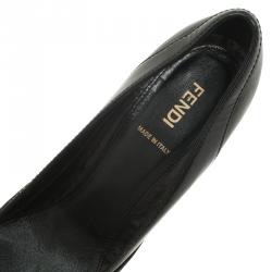 Pre Owned Fendi Black Leather and Patent Buckle Detail Wedge Pumps Size 39.5