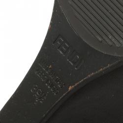 Pre Owned Fendi Black Leather and Patent Buckle Detail Wedge Pumps Size 39.5