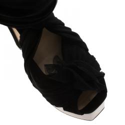 Fendi Black Suede and Chiffon Flower Detail Ankle Strap Platform Sandals Size 38