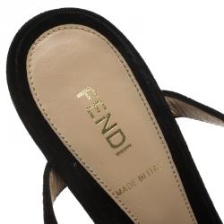 Fendi Black Suede and Chiffon Flower Detail Ankle Strap Platform Sandals Size 38