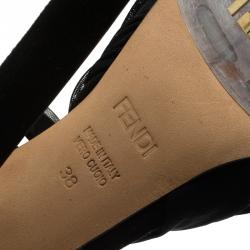 Fendi Black Suede and Chiffon Flower Detail Ankle Strap Platform Sandals Size 38