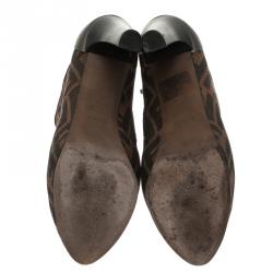 Pre Owned Fendi Brown Zucca Canvas and Leather Ankle Boots Size 38