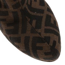 Pre Owned Fendi Brown Zucca Canvas and Leather Ankle Boots Size 38