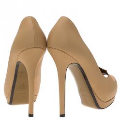 Pre Owned Fendi Tri Color Leather Peep Toe Platform Pumps Size 38