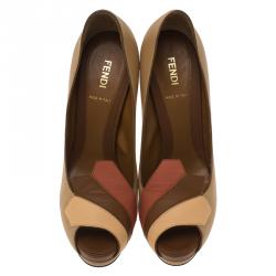 Pre Owned Fendi Tri Color Leather Peep Toe Platform Pumps Size 38