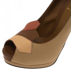 Pre Owned Fendi Tri Color Leather Peep Toe Platform Pumps Size 38