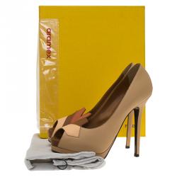 Pre Owned Fendi Tri Color Leather Peep Toe Platform Pumps Size 38