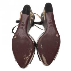 Pre Owned Fendi Black Patent Bird Of Paradise T Strap Wedge Sandals Size 39