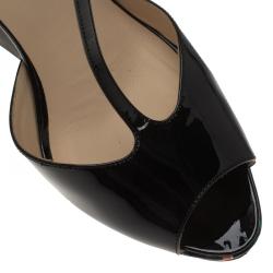 Pre Owned Fendi Black Patent Bird Of Paradise T Strap Wedge Sandals Size 39