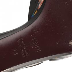 Pre Owned Fendi Black Patent Bird Of Paradise T Strap Wedge Sandals Size 39