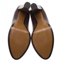 مملوكة مسبقًا حذاء كعب عالي فندي كعب عريض بيكوين جلد عنابي مقاس 40