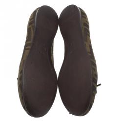 Pre Owned Fendi Brown Zucca Canvas Bow Ballet Flats Size 37.5