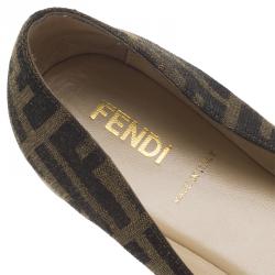 Pre Owned Fendi Brown Zucca Canvas Bow Ballet Flats Size 37.5