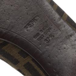 Pre Owned Fendi Brown Zucca Canvas Bow Ballet Flats Size 37.5