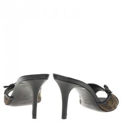 Pre Owned Fendi Brown Zucca Canvas and Leather Sabot Bow Slides Size 38
