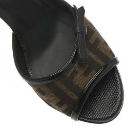 Pre Owned Fendi Brown Zucca Canvas and Leather Sabot Bow Slides Size 38