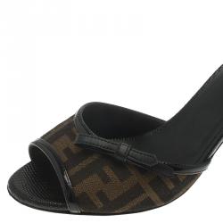 Pre Owned Fendi Brown Zucca Canvas and Leather Sabot Bow Slides Size 38