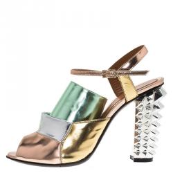 Fendi Runway Mirrored Leather Spike Heel Sandals Size 39