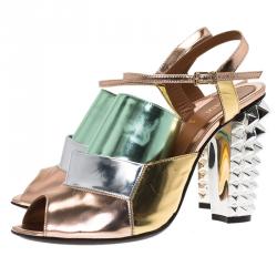 Fendi Runway Mirrored Leather Spike Heel Sandals Size 39