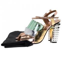 Fendi Runway Mirrored Leather Spike Heel Sandals Size 39