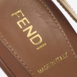 Pre Owned Fendi Brown and Gold Leather Platform Ankle Strap Sandals Size 39