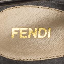 Pre Owned Fendi Brown Leather and Zucchino Canvas Slingback Sandals Size 38.5