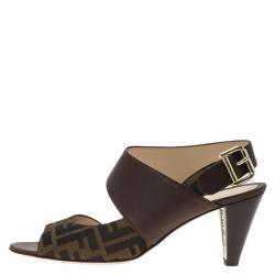 Pre Owned Fendi Brown Leather and Zucca Canvas Open Toe Sandals Size 41