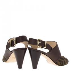 Pre Owned Fendi Brown Leather and Zucca Canvas Open Toe Sandals Size 41
