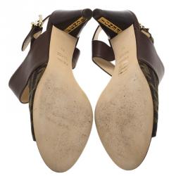 Pre Owned Fendi Brown Leather and Zucca Canvas Open Toe Sandals Size 41