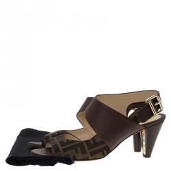Pre Owned Fendi Brown Leather and Zucca Canvas Open Toe Sandals Size 41