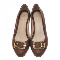Pre Owned Fendi Brown Leather Chameleon Buckle Block Heel Pumps Size 40