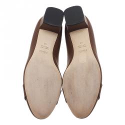 Pre Owned Fendi Brown Leather Chameleon Buckle Block Heel Pumps Size 40