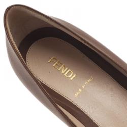Pre Owned Fendi Brown Leather Chameleon Buckle Block Heel Pumps Size 40