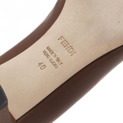 Pre Owned Fendi Brown Leather Chameleon Buckle Block Heel Pumps Size 40